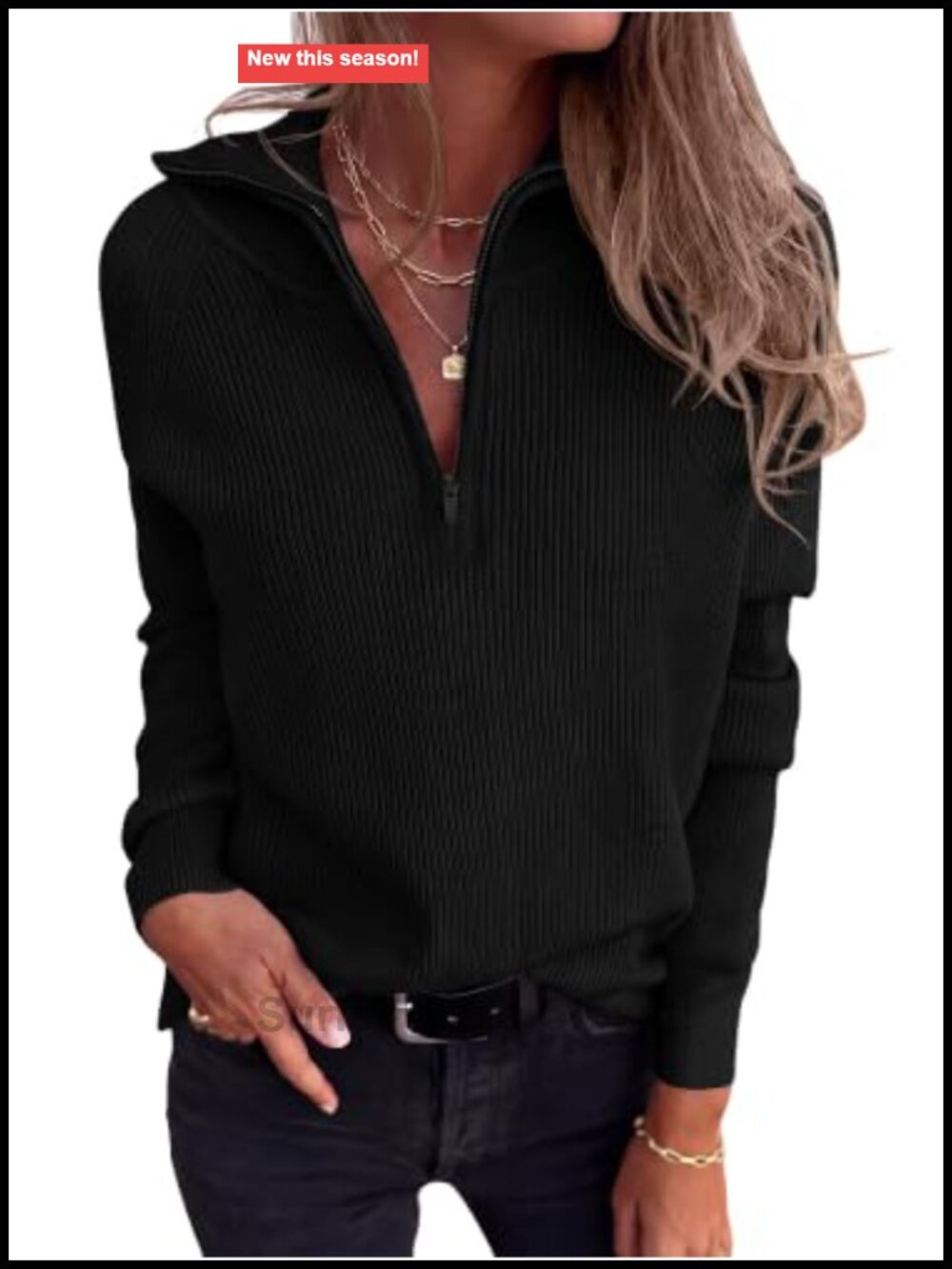 Women's Ribbed Knit Quarter Zip Pullover Sweater Long Sleeve Collared V-Neck